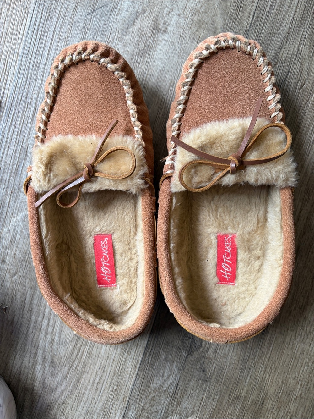 Hot Cakes Brown Faux-Suede Moccasin Slippers with Plush Fur Collar